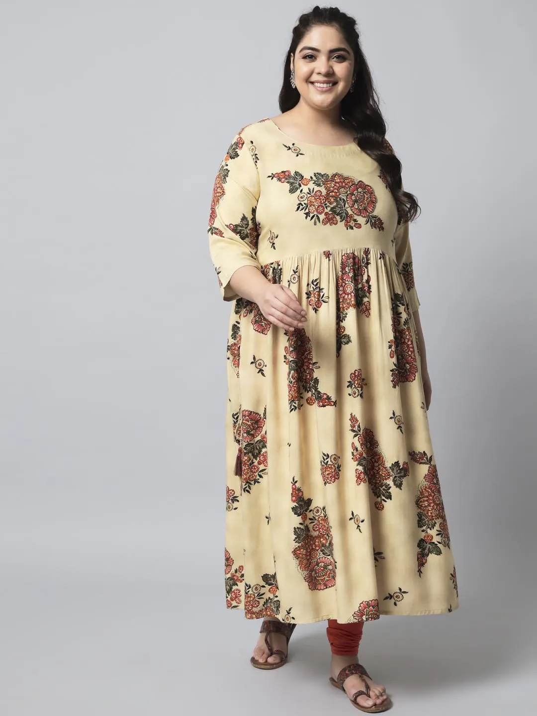 Womens Beige Rayon Nyara Cut A-Line Kurta