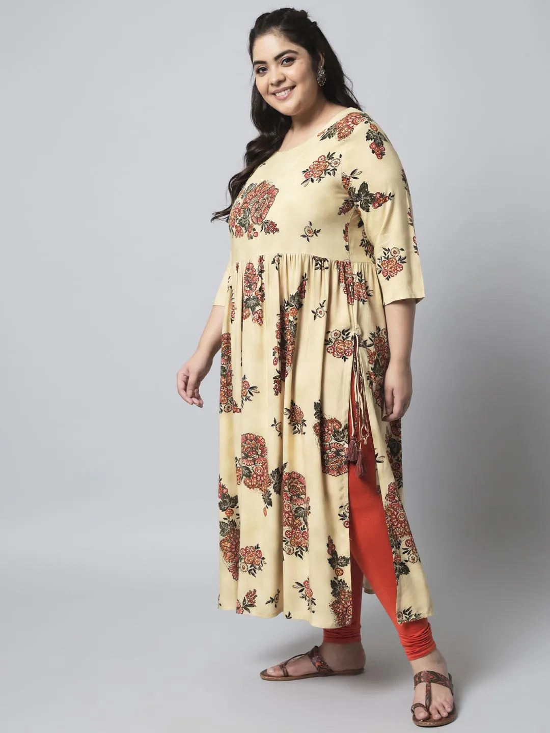 Womens Beige Rayon Nyara Cut A-Line Kurta