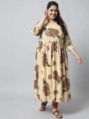 Womens Beige Rayon Nyara Cut A-Line Kurta