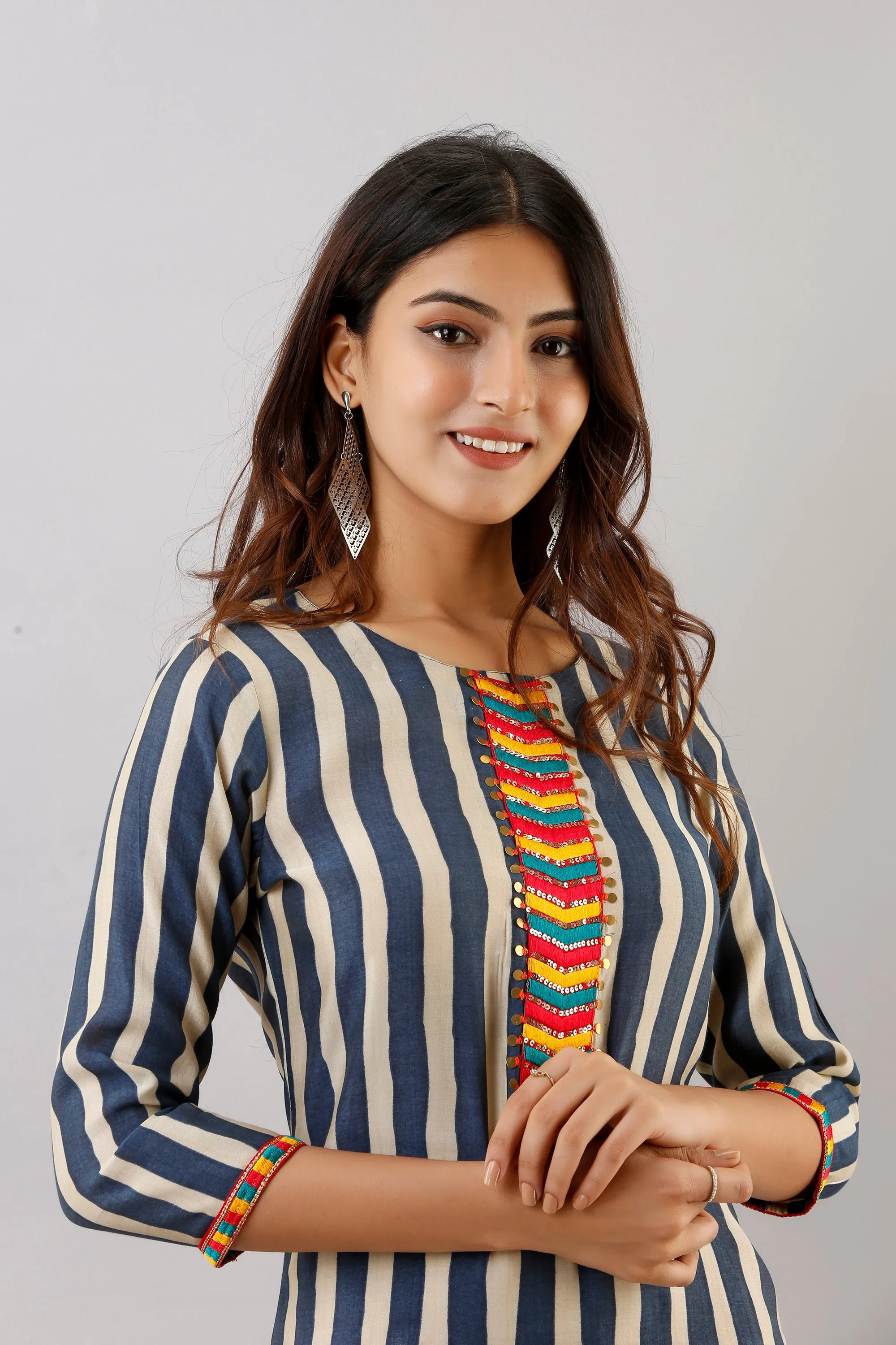 Womens Blue Color Rayon Straight Kurtaa