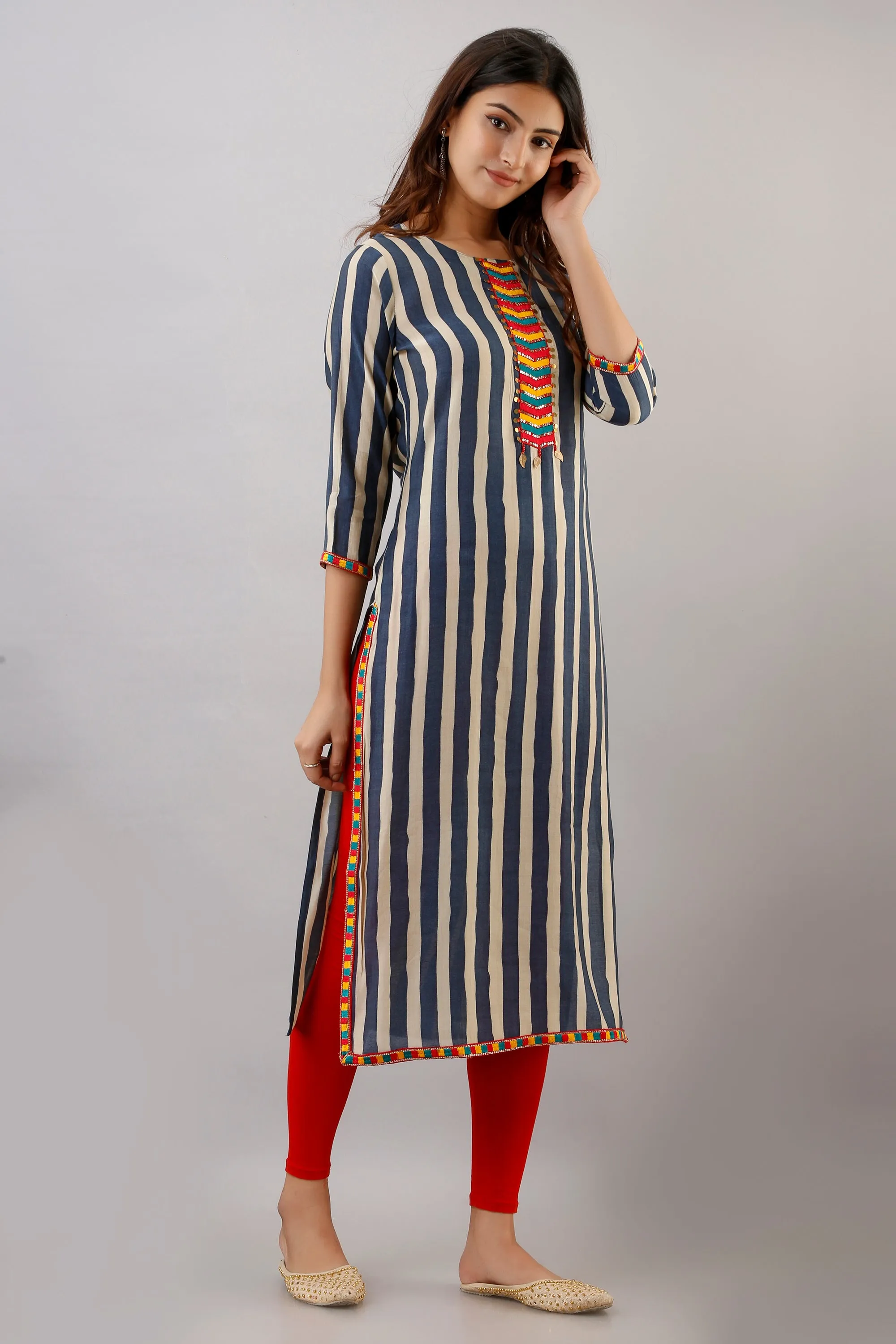 Womens Blue Color Rayon Straight Kurtaa