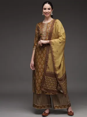 Women's Brown Muslin Straight Ethnic Set