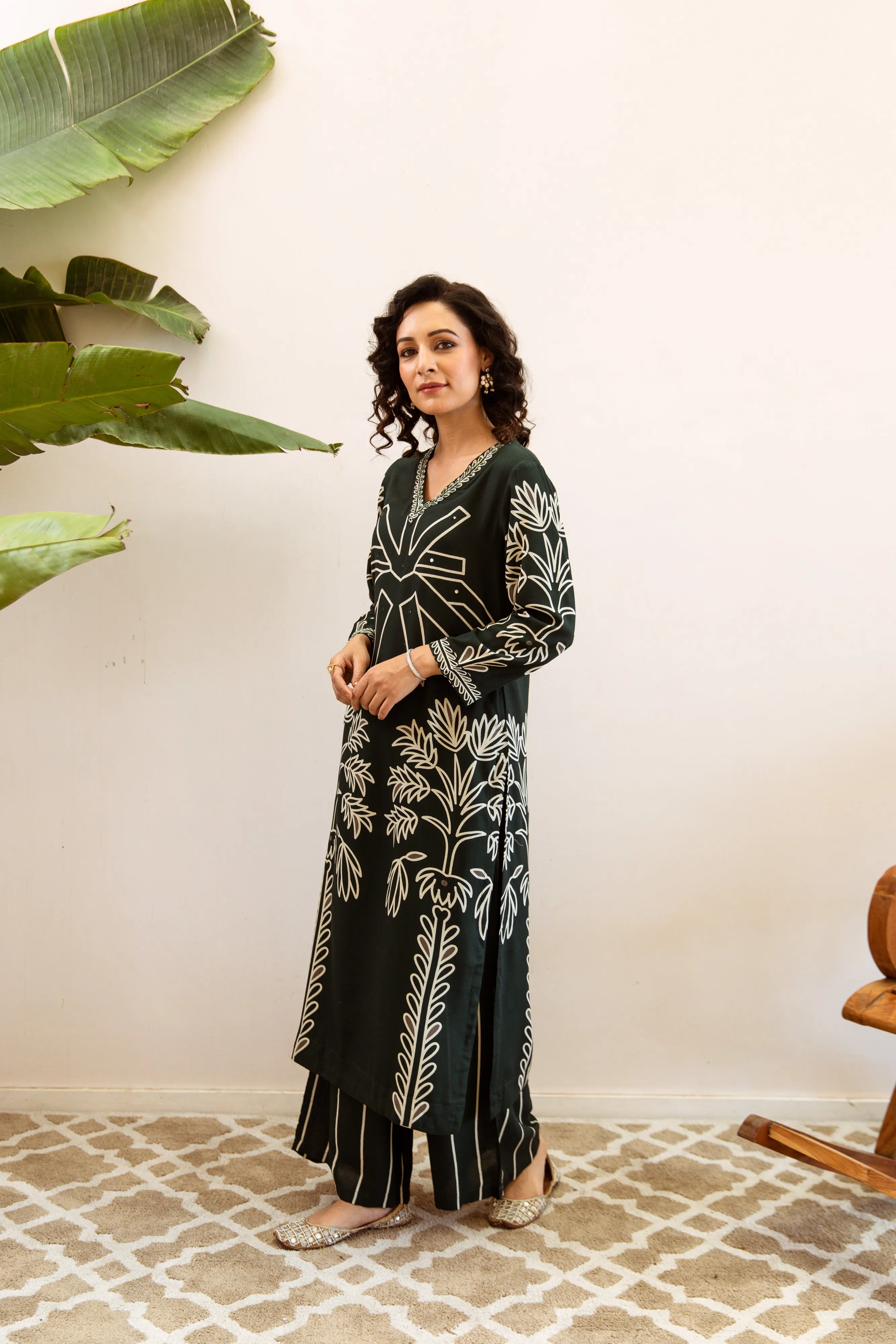 Women's Green Rayon Kurta Palazzo Set