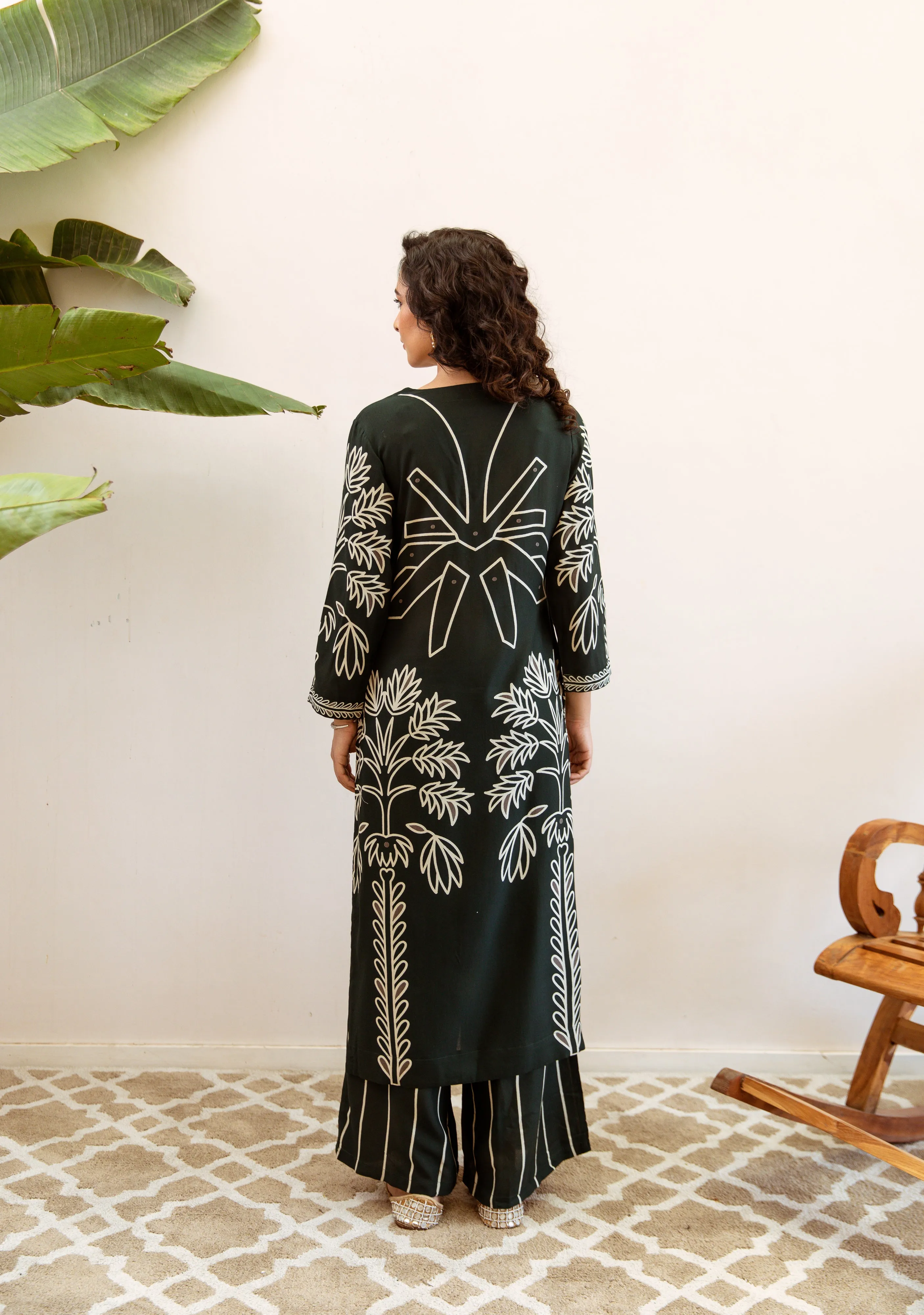 Women's Green Rayon Kurta Palazzo Set