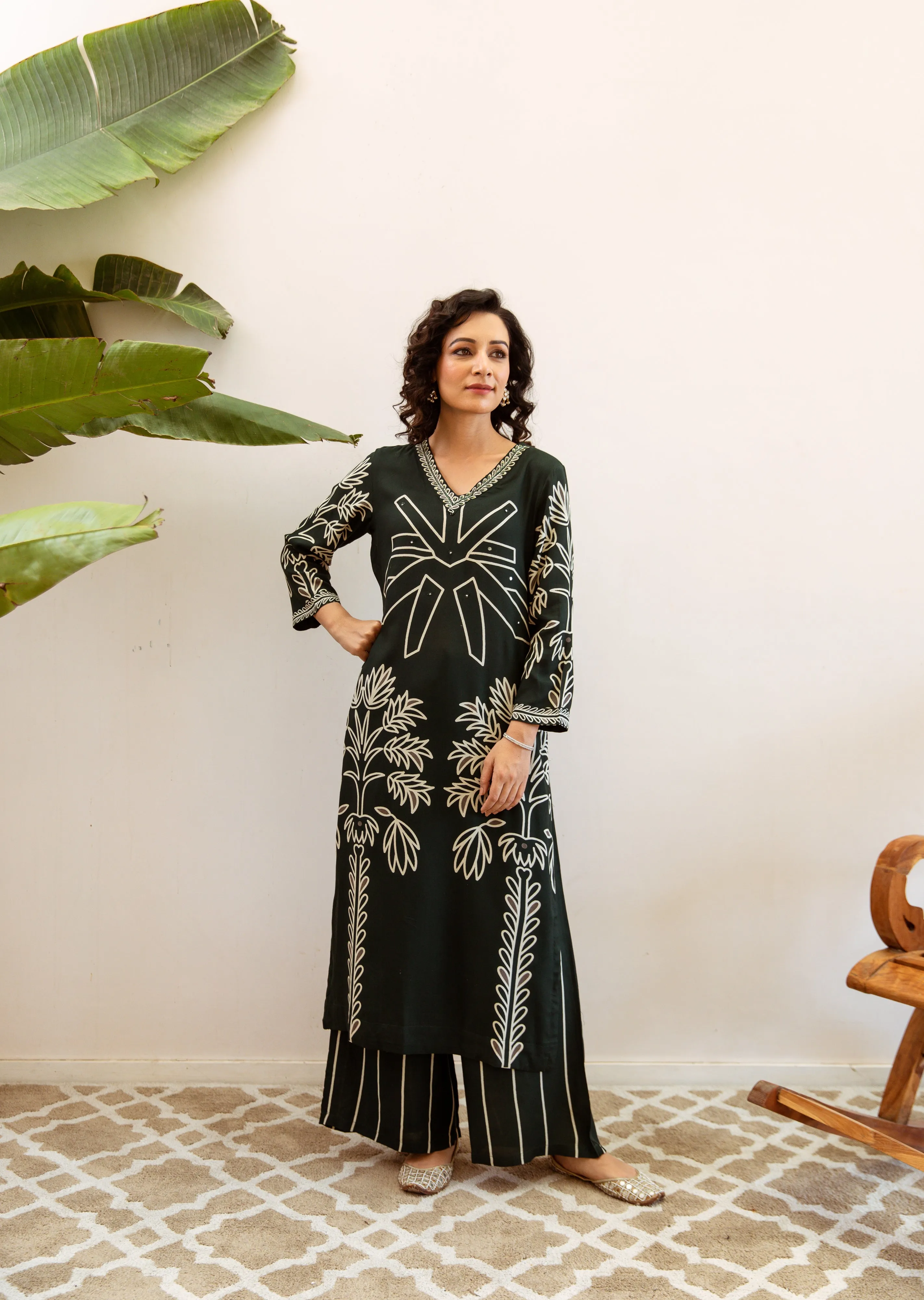Women's Green Rayon Kurta Palazzo Set
