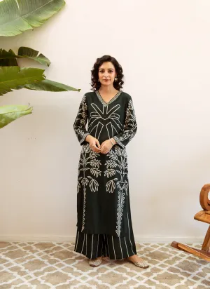 Women's Green Rayon Kurta Palazzo Set