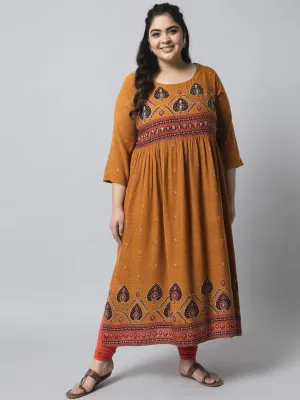 Women's Mustard Rayon Foil Straight Kurta