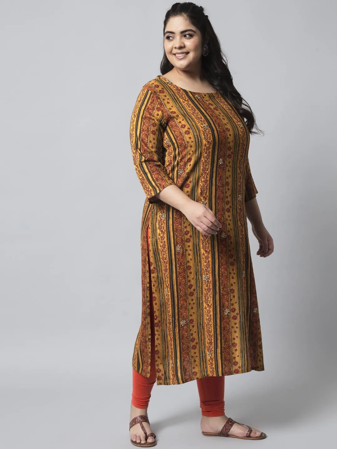 Women's Mustard Rayon Straight Kurta