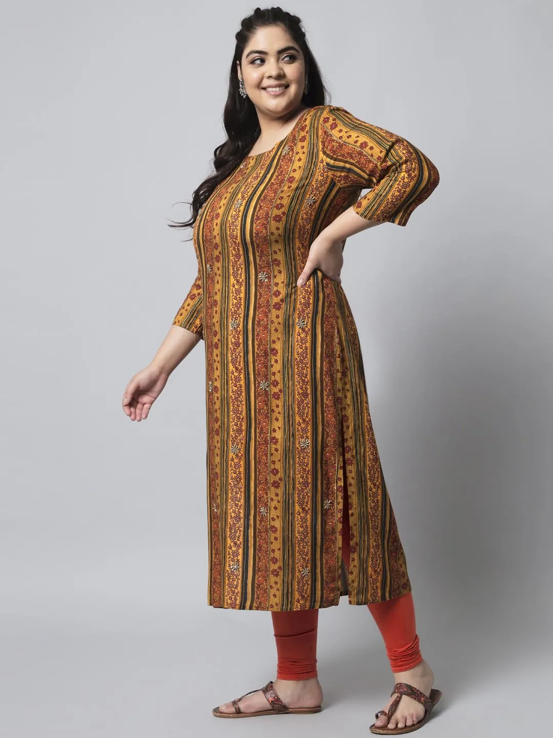 Women's Mustard Rayon Straight Kurta