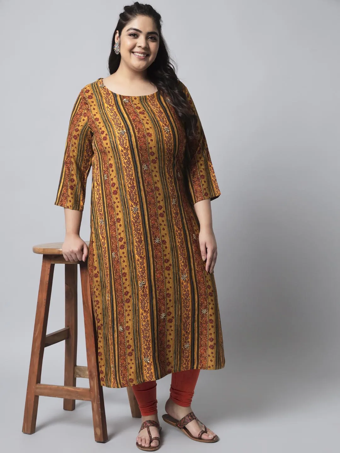 Women's Mustard Rayon Straight Kurta