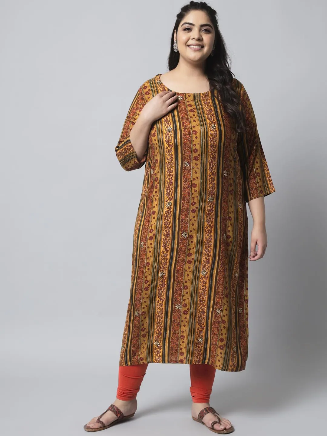 Women's Mustard Rayon Straight Kurta