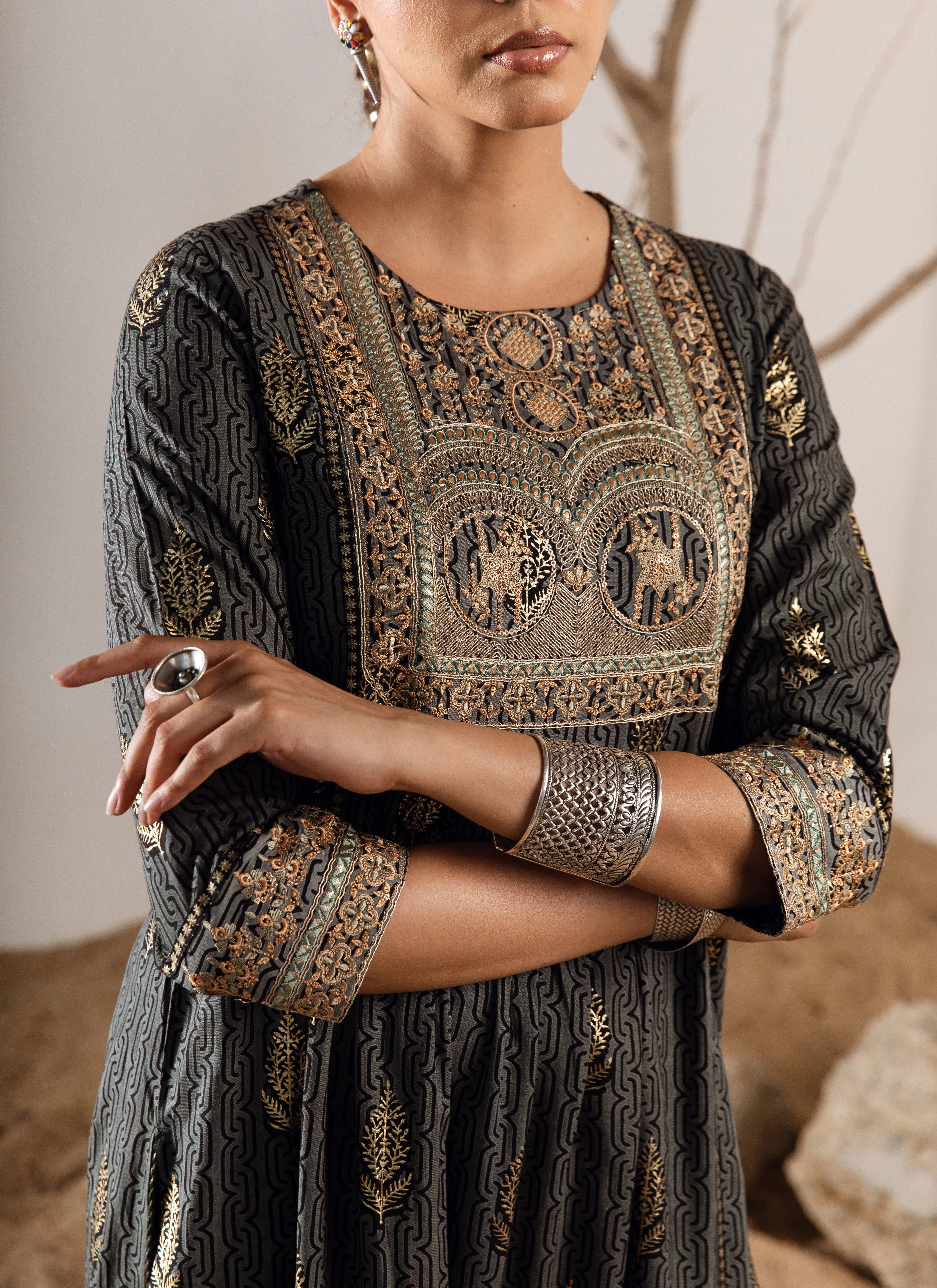 Women's Rayon Grey Nyara Cut A-Line Kurta