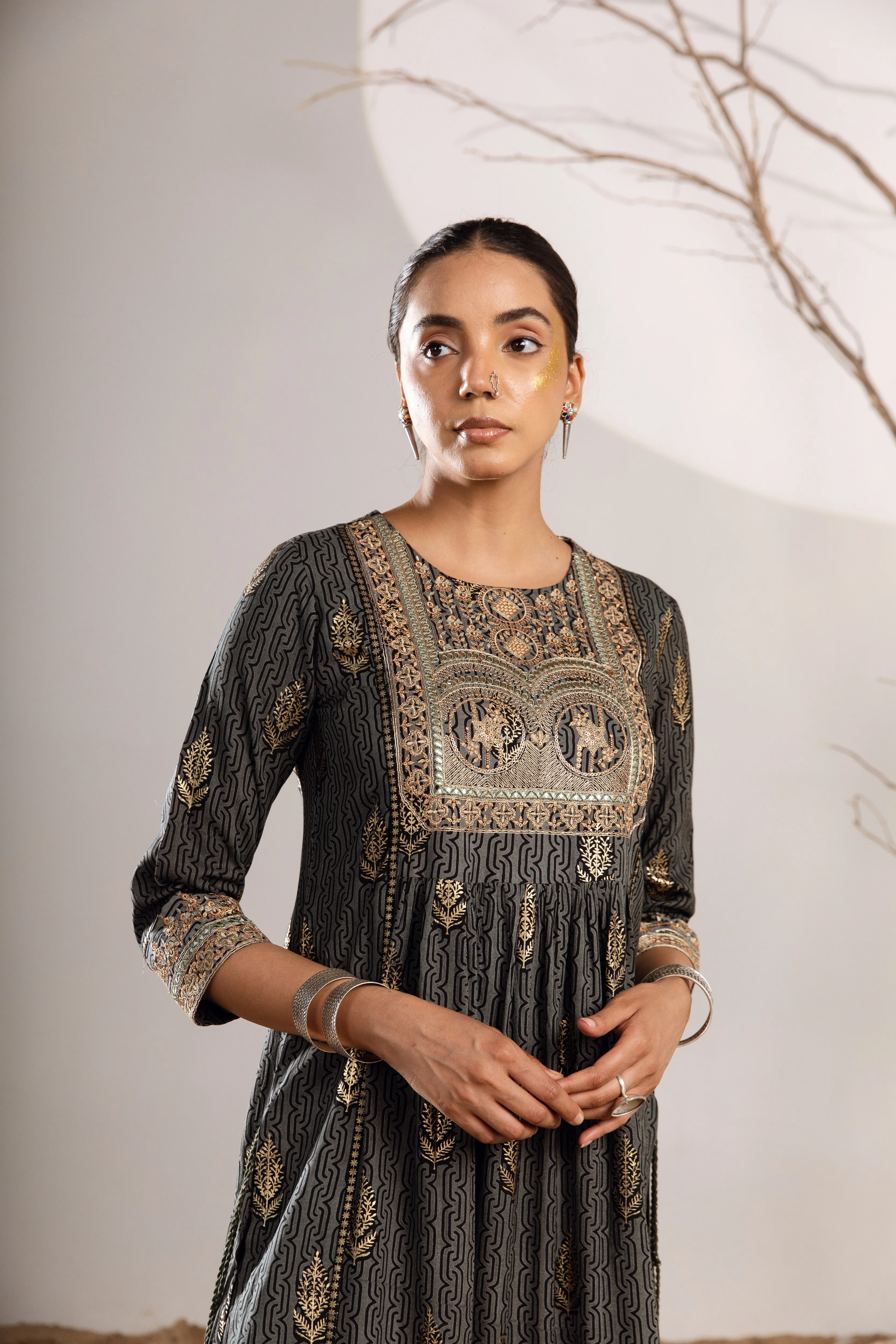 Women's Rayon Grey Nyara Cut A-Line Kurta