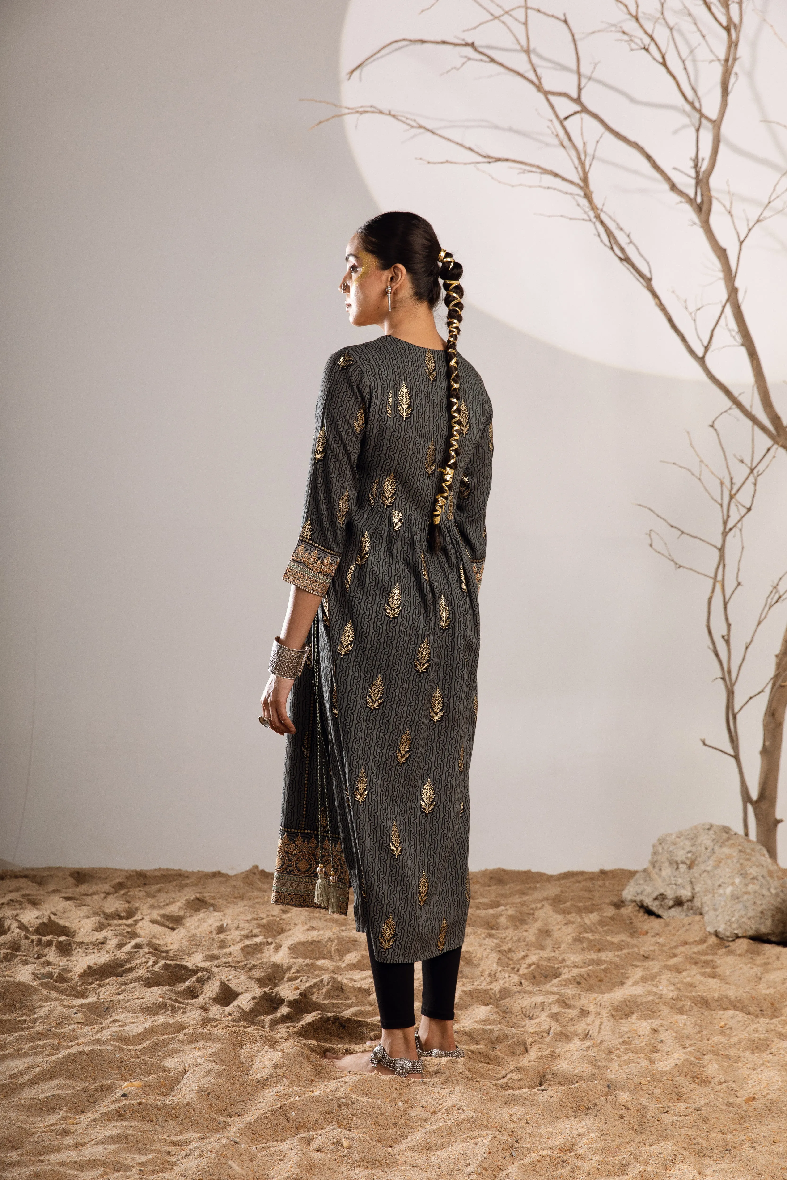 Women's Rayon Grey Nyara Cut A-Line Kurta