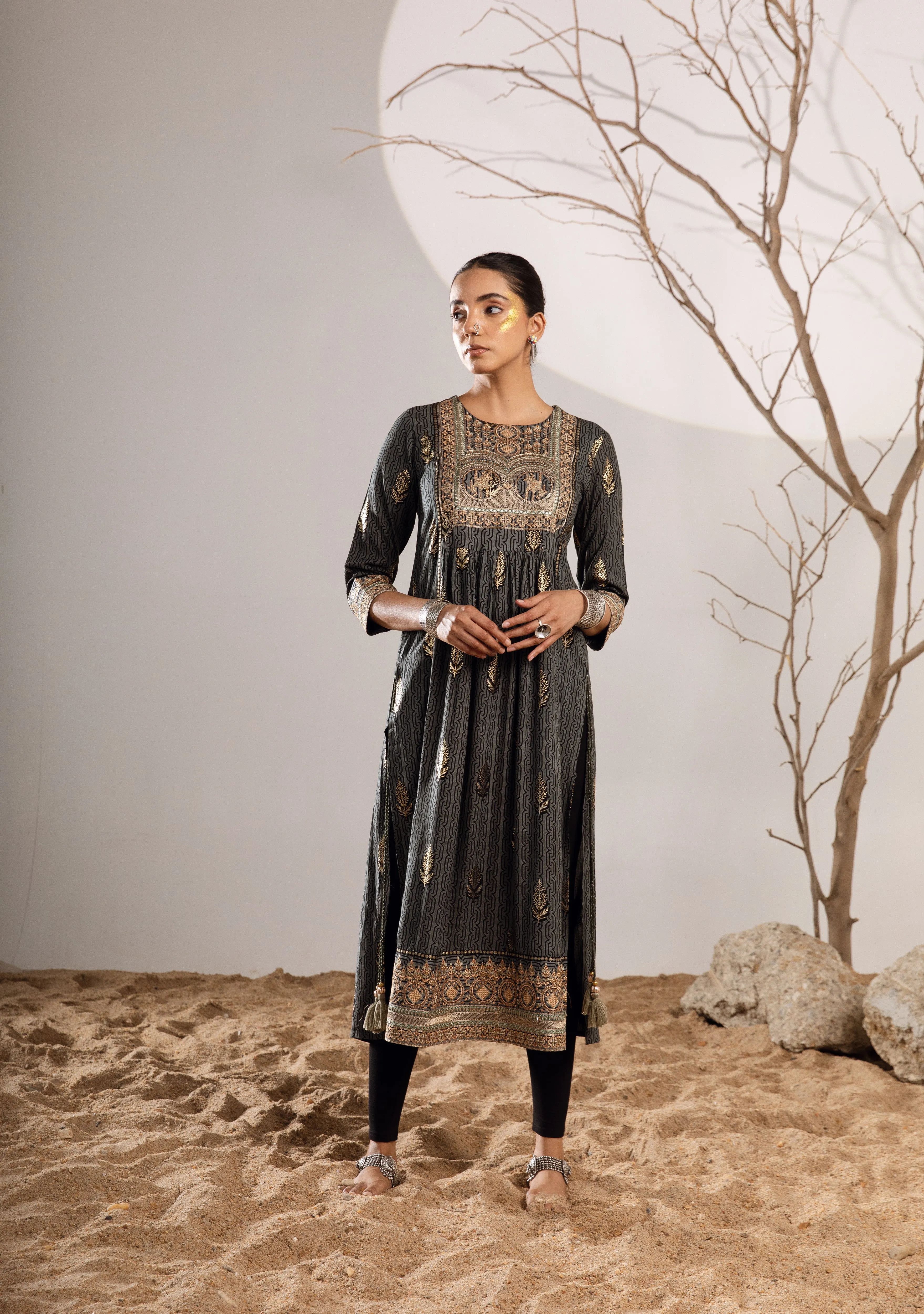 Women's Rayon Grey Nyara Cut A-Line Kurta