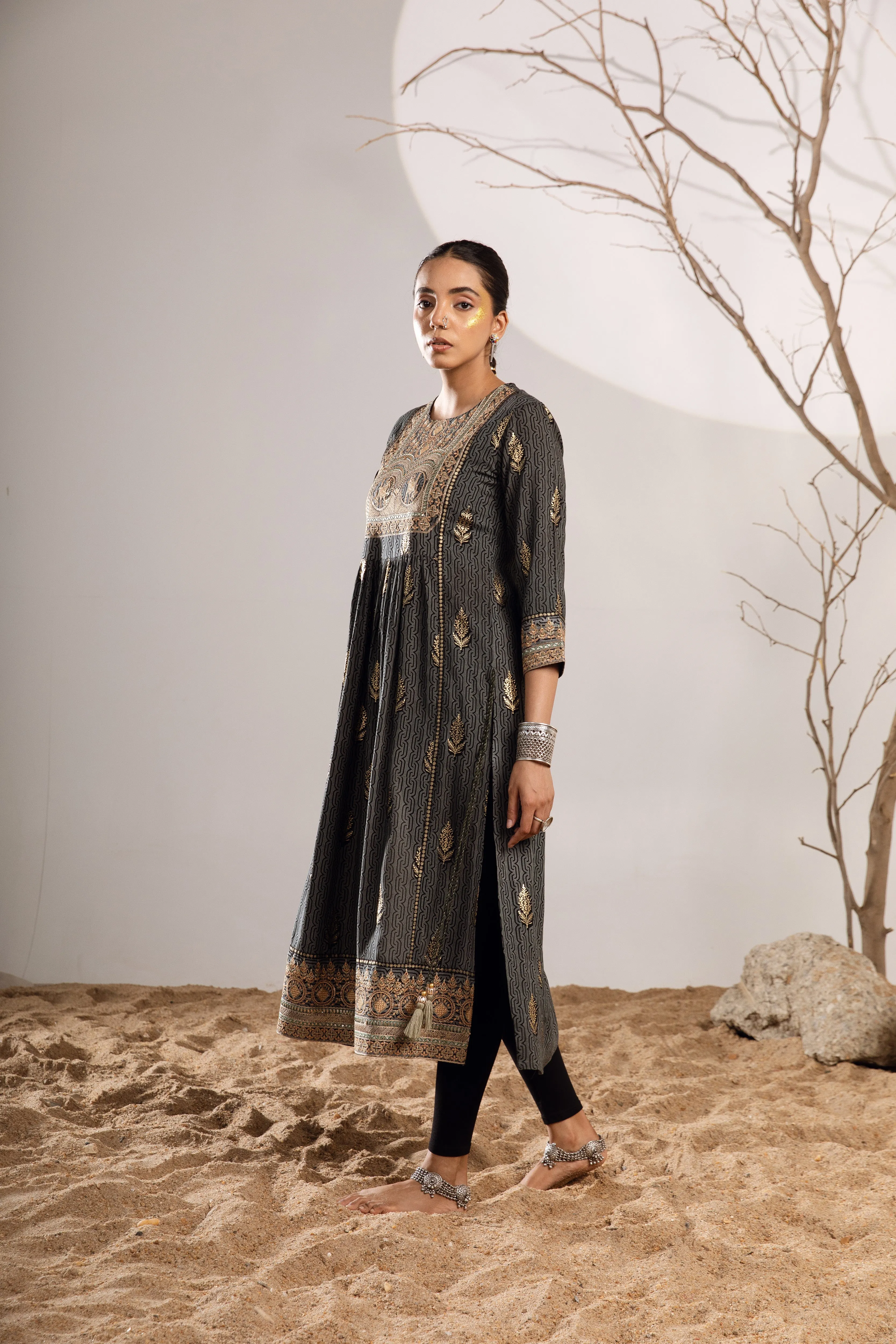 Women's Rayon Grey Nyara Cut A-Line Kurta
