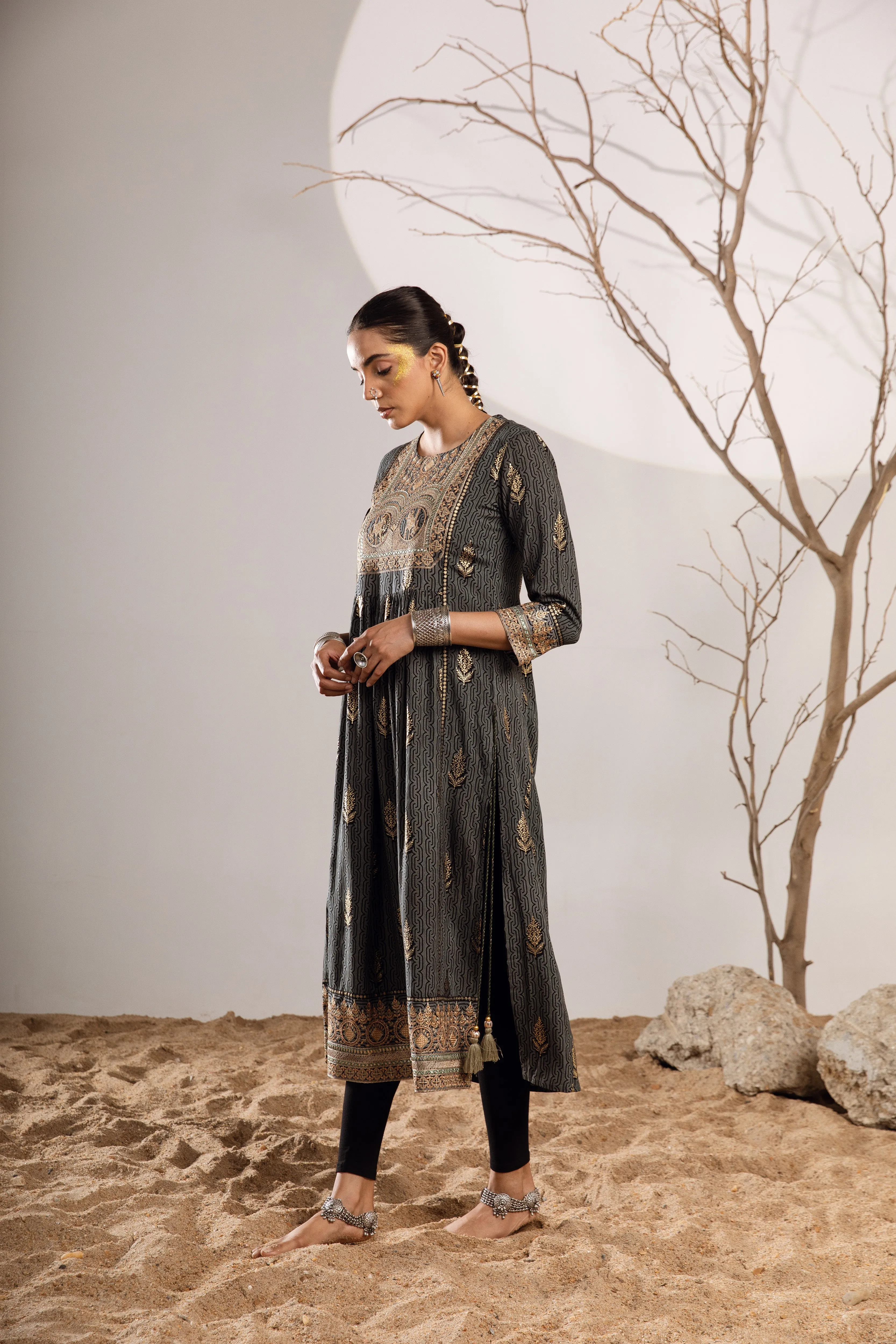 Women's Rayon Grey Nyara Cut A-Line Kurta