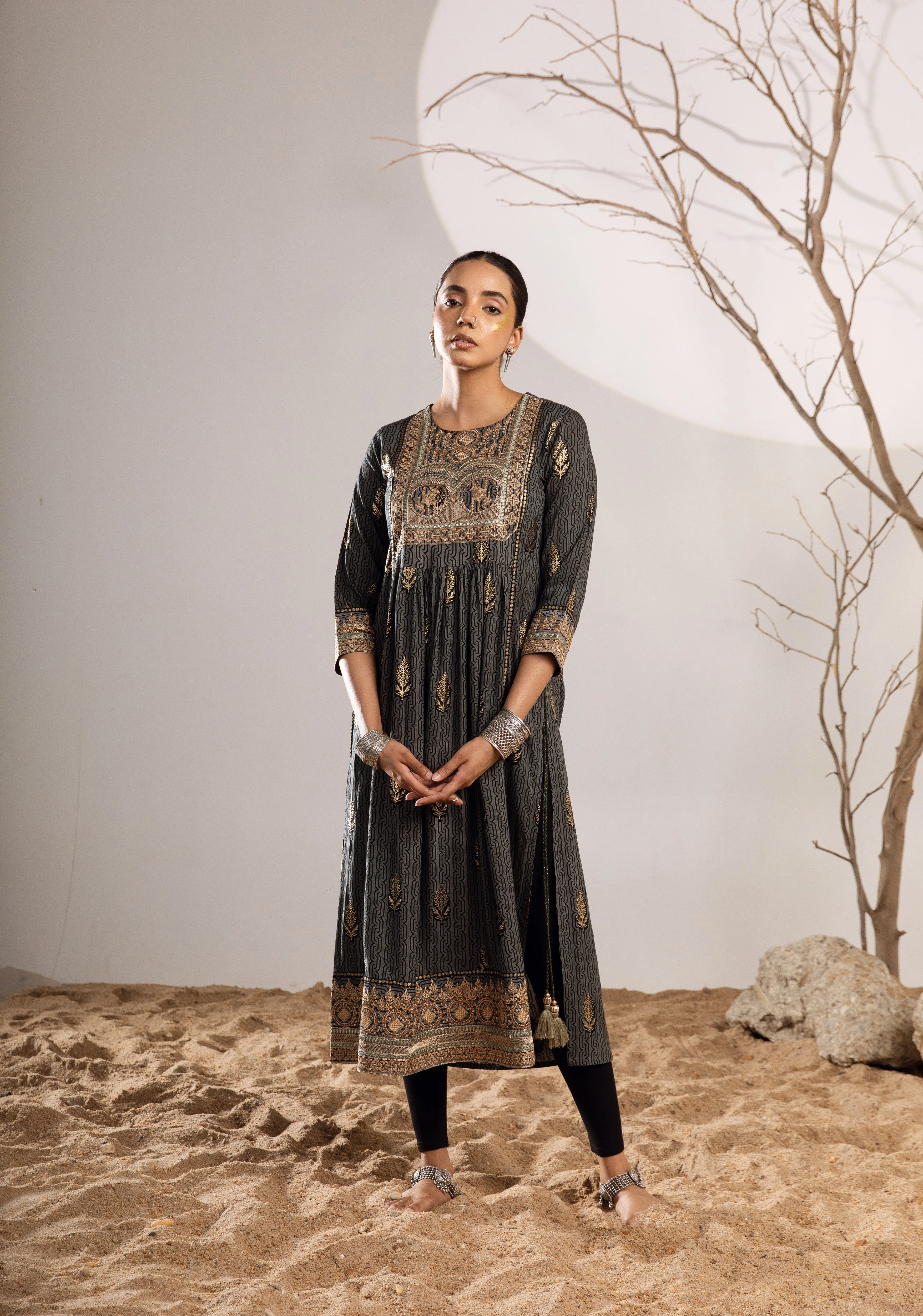 Women's Rayon Grey Nyara Cut A-Line Kurta