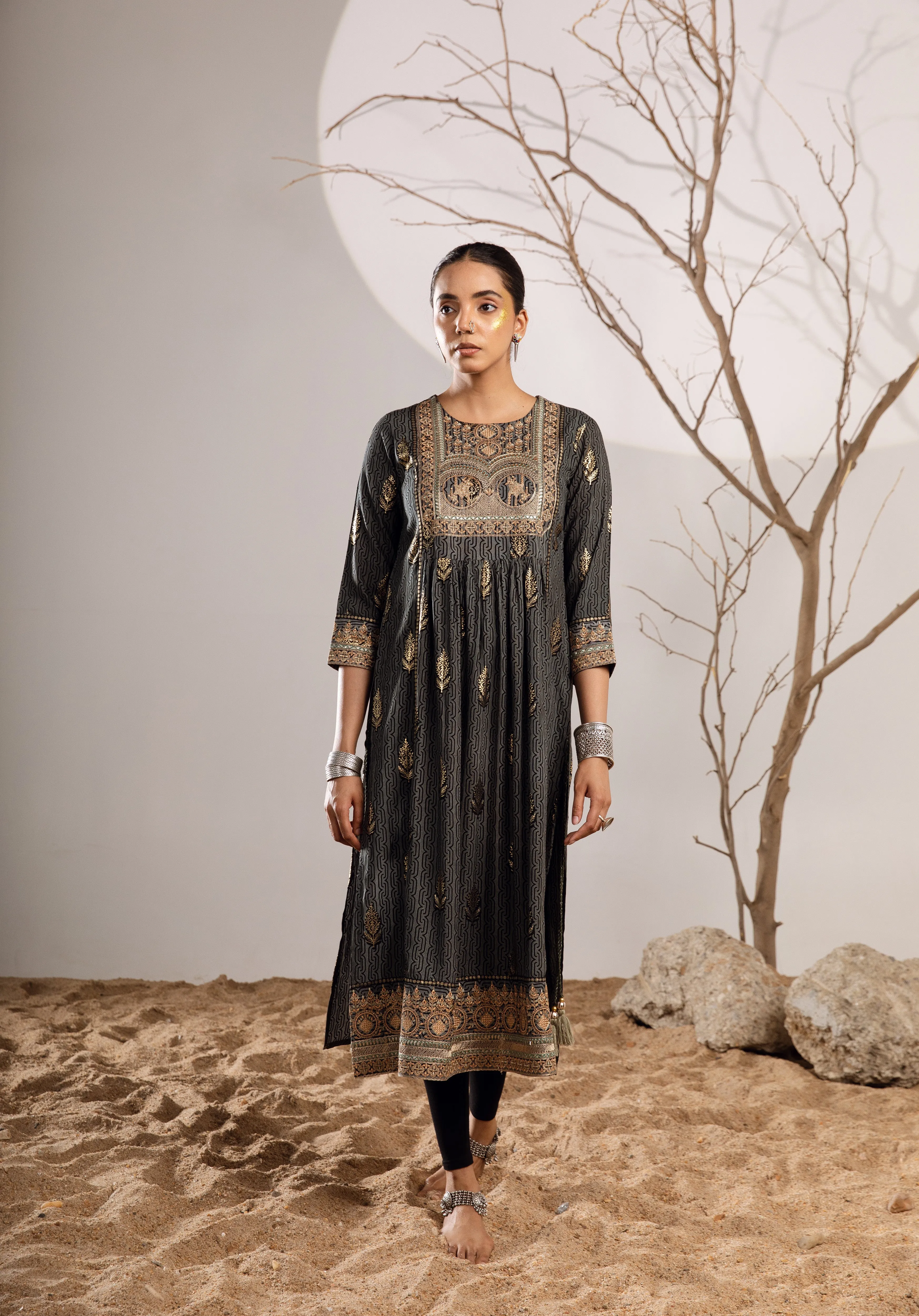 Women's Rayon Grey Nyara Cut A-Line Kurta