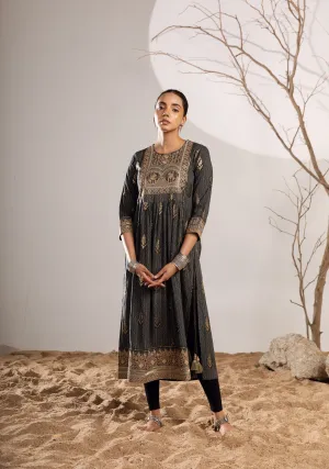 Women's Rayon Grey Nyara Cut A-Line Kurta