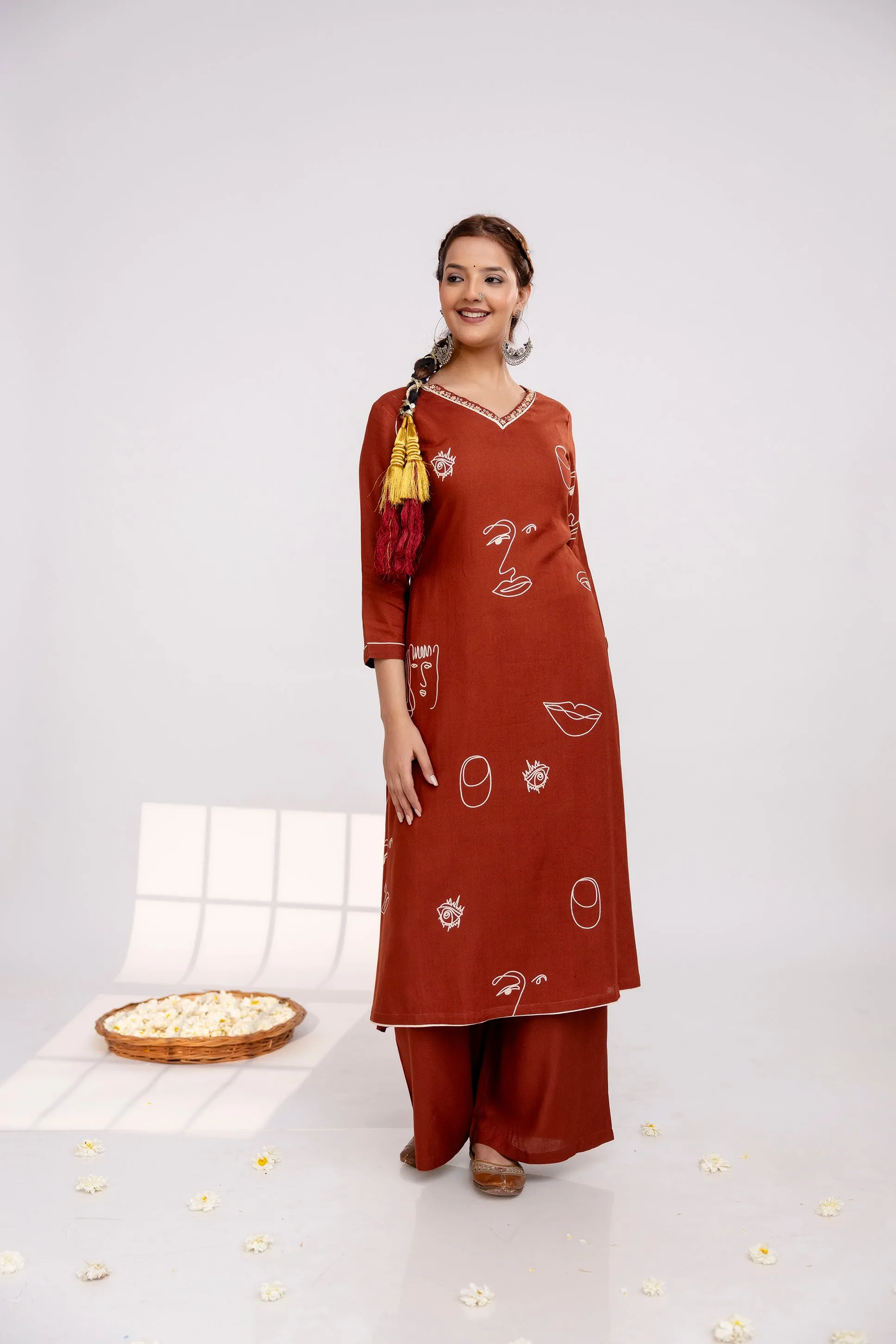 Women's Rust Rayon Kurta Palazzo Set