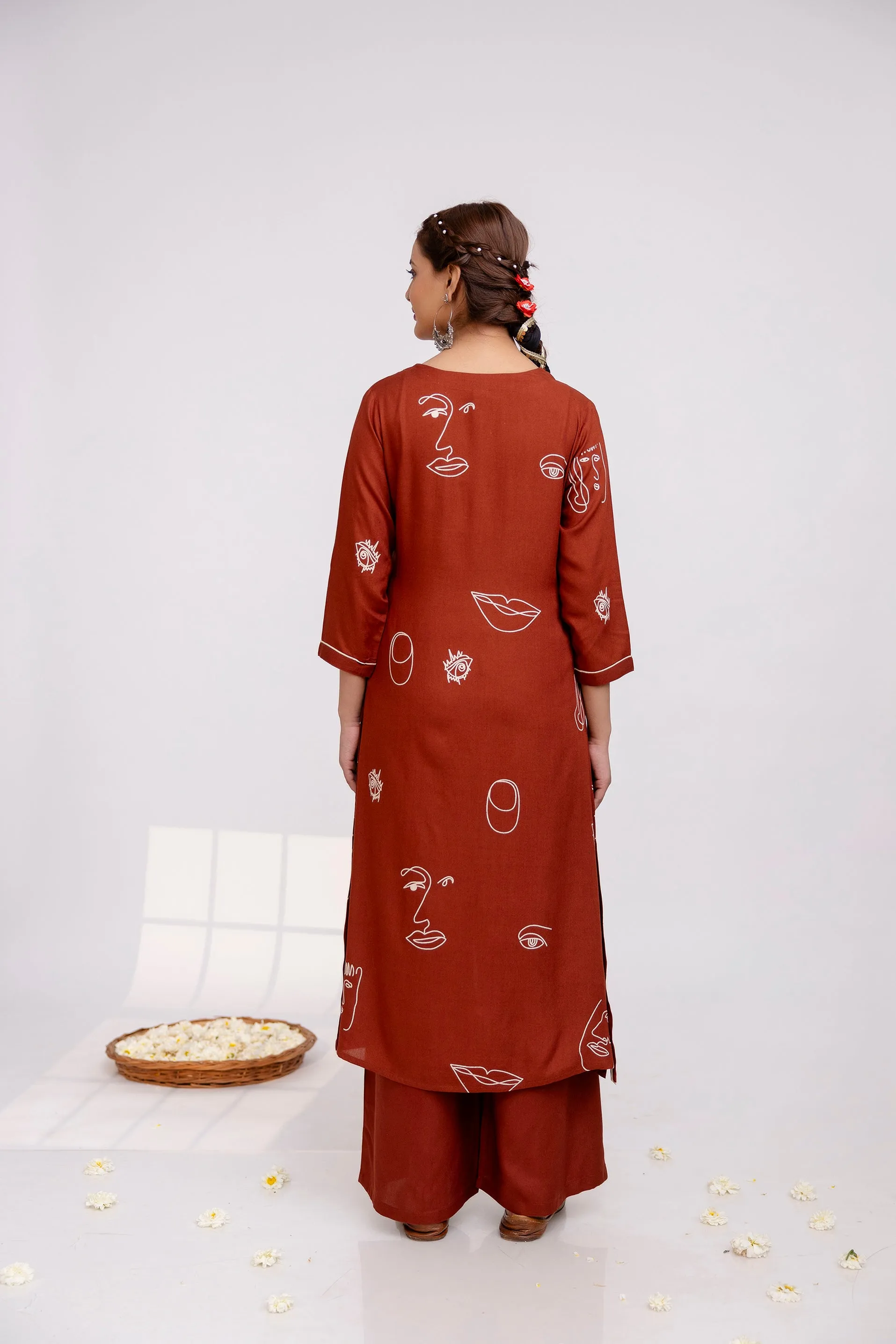 Women's Rust Rayon Kurta Palazzo Set