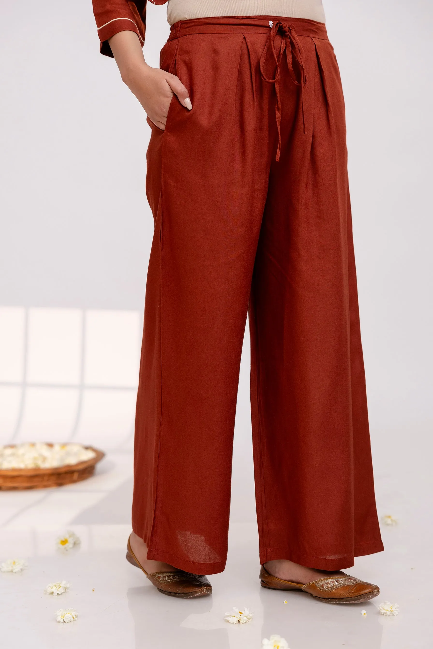 Women's Rust Rayon Kurta Palazzo Set